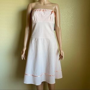 🖤 NWT Teeze Me Seersucker Strapless Peach Ribbon Stripe A Line Dress Size 13